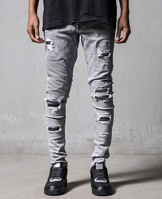 Fashion Ripped Patchwork Slim Fit Denim Jeans
